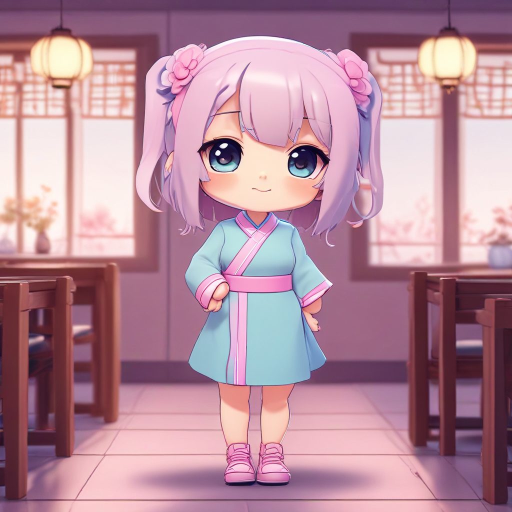 马卡龙配色治愈系：【Q版旗袍少女】柔和工作室光照效果AI提示词