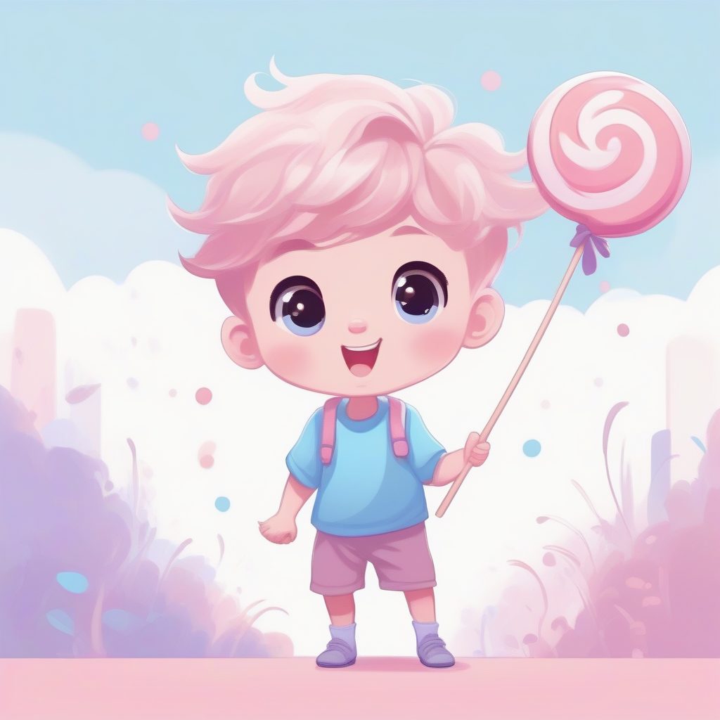 马卡龙色棒棒糖男孩：Q版涂鸦画风，夸张互动全身像