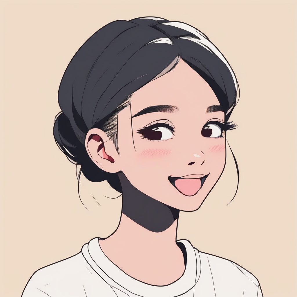 马卡龙色赛璐珞风格：眨眼吐舌的可爱少女肖像