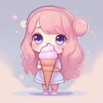 马卡龙色系:Q版萌妹抱吃巨型冰淇淋,夸张表情特写 7 ma ka long se xi q ban meng mei bao chi ju xing bing qi lin kua zhang biao qing te xie