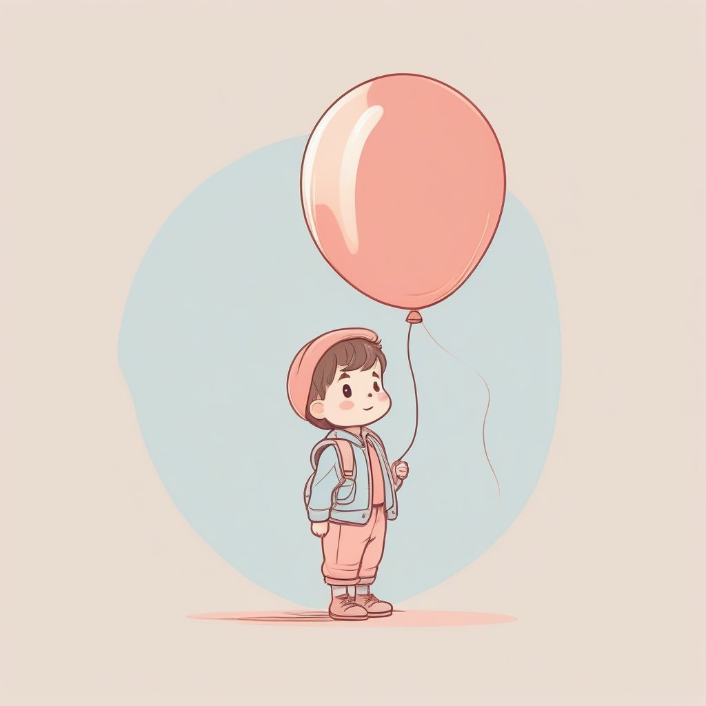 马卡龙色系：手拿气球的Q版男孩可爱涂鸦全身像