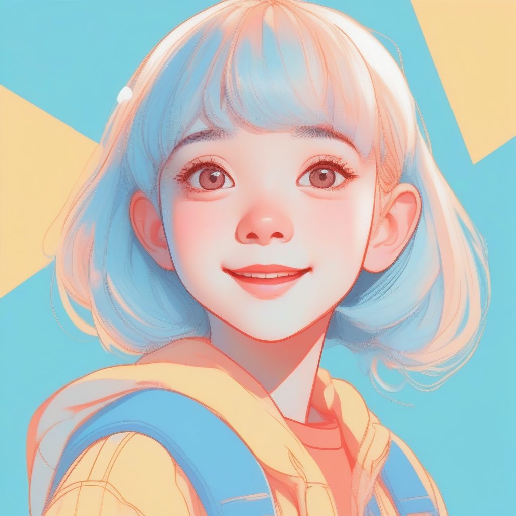 马卡龙少女：极简二次元眨眼肖像，赛璐珞流畅线条艺术