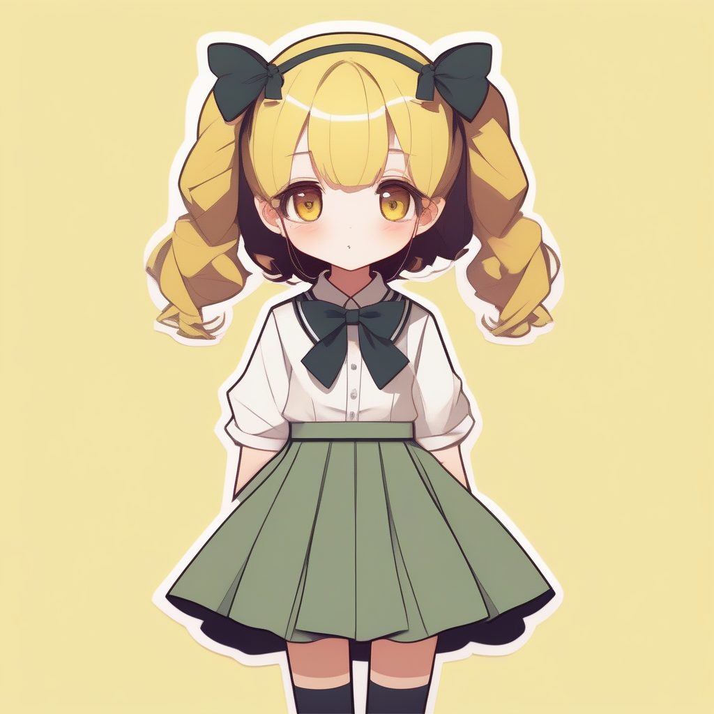 马卡龙校园风Q版：低饱和度极简制服全身站立图