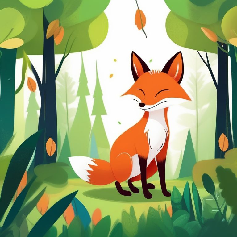 漫画风森林中可爱的狐狸