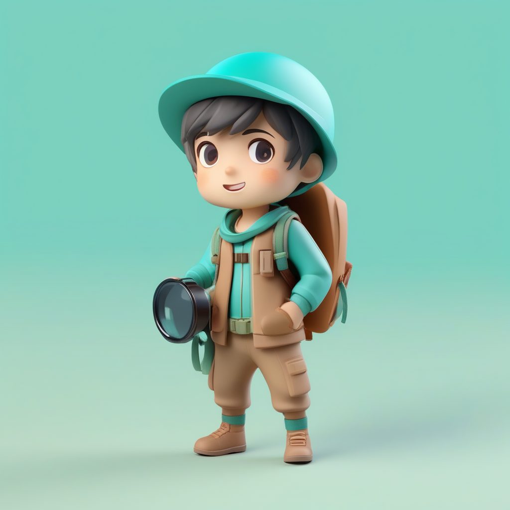 盲盒3D粘土风Q版男孩：小小探险家全身站立提示词