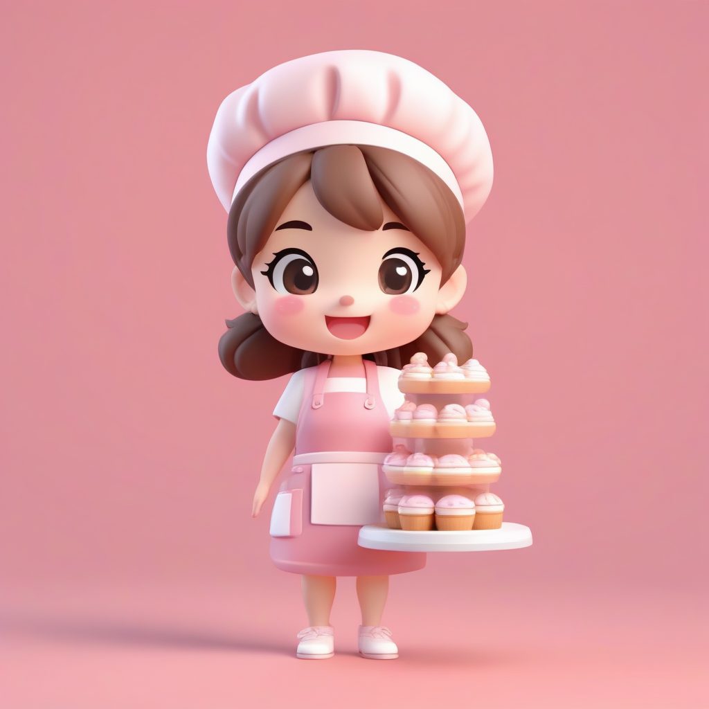 盲盒风3D渲染Q版烘焙女孩AI绘画提示词:极简可爱动漫角色设计 15 盲盒风3D渲染Q版烘焙女孩AI绘画提示词:极简可爱动漫角色设计