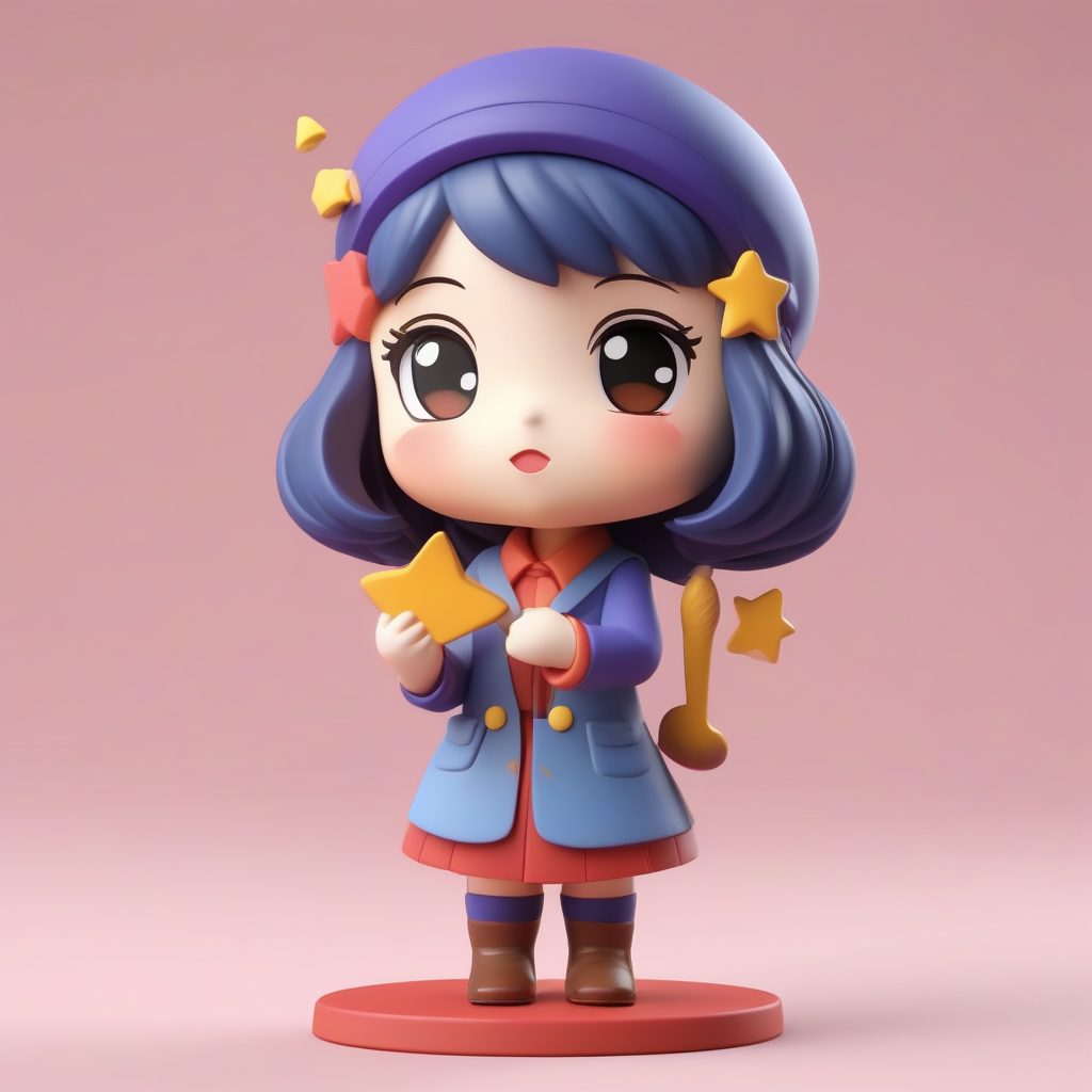 盲盒风3D Q版星空画家：极简可爱动漫女孩全身像