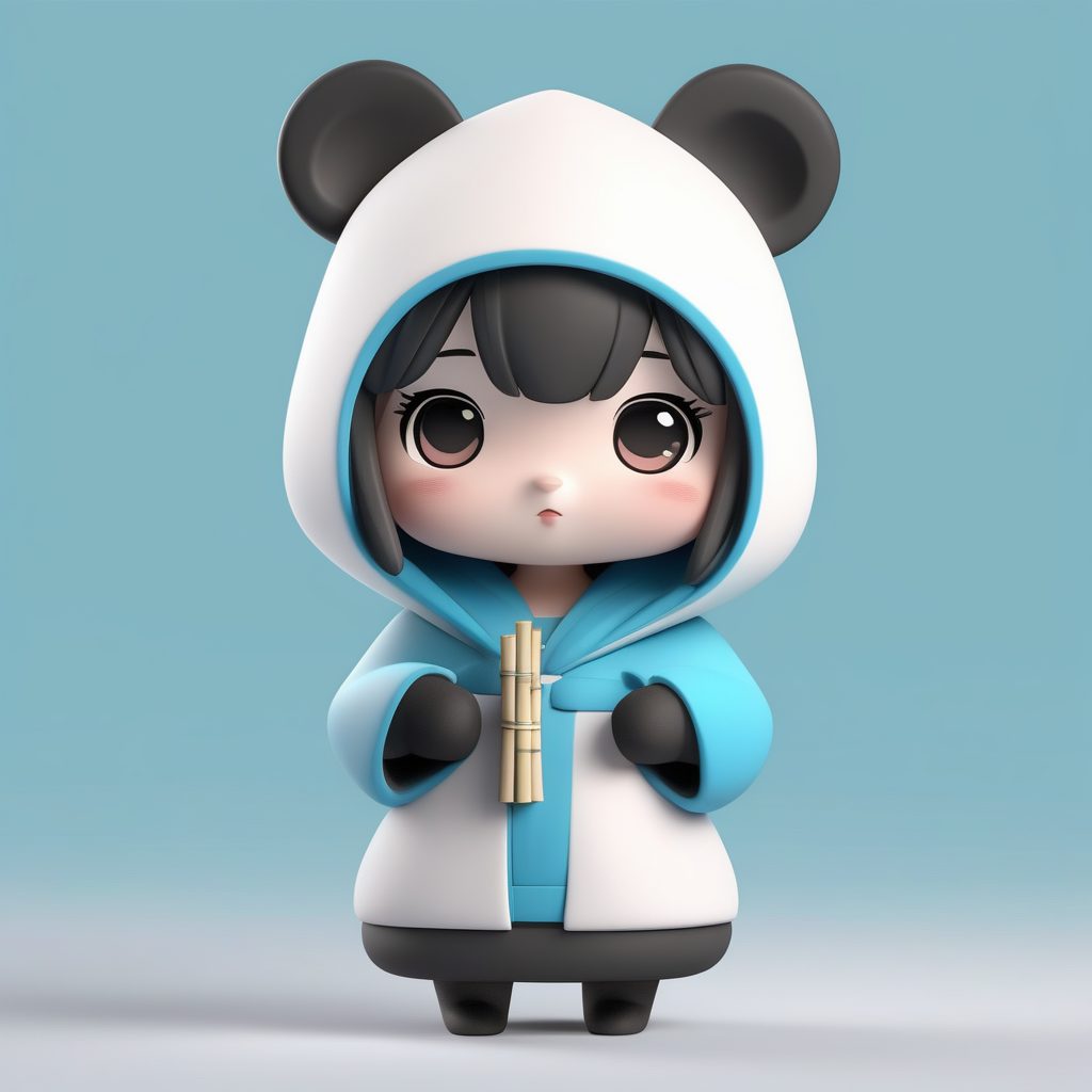 盲盒风格3D粘土Q版熊猫女孩：全身站立照AI绘画提示词