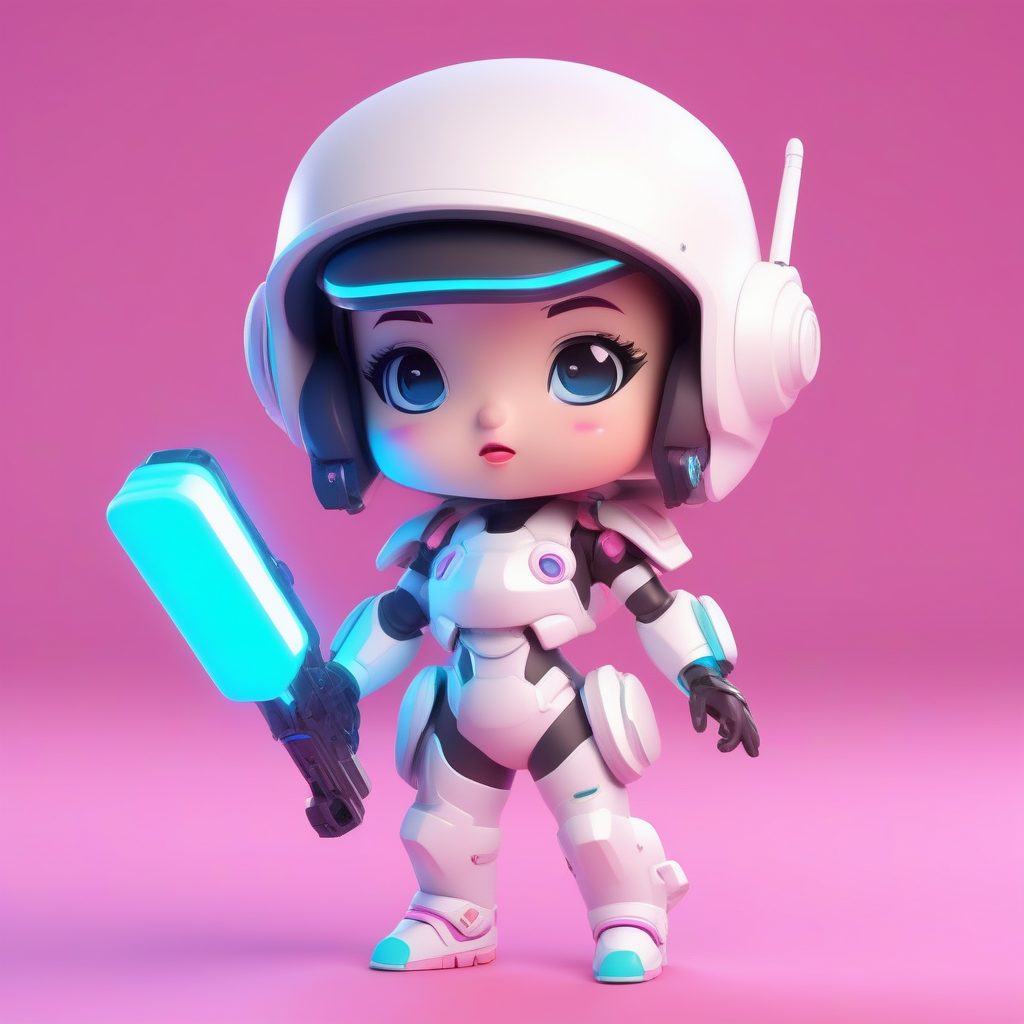 盲盒风格3D Q版太空女孩：极简主义动漫角色AI绘画提示词