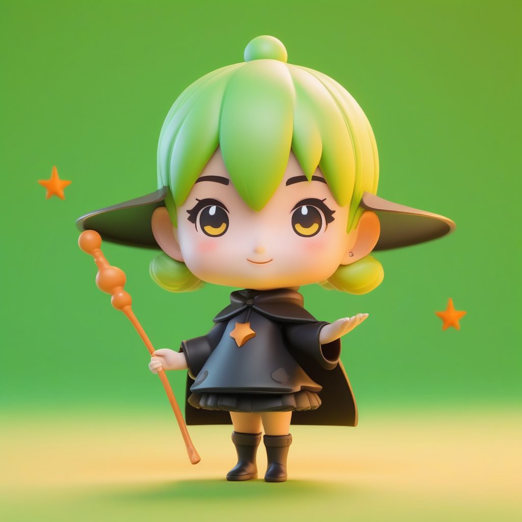 盲盒风格极简Q版绿发魔法少女手办