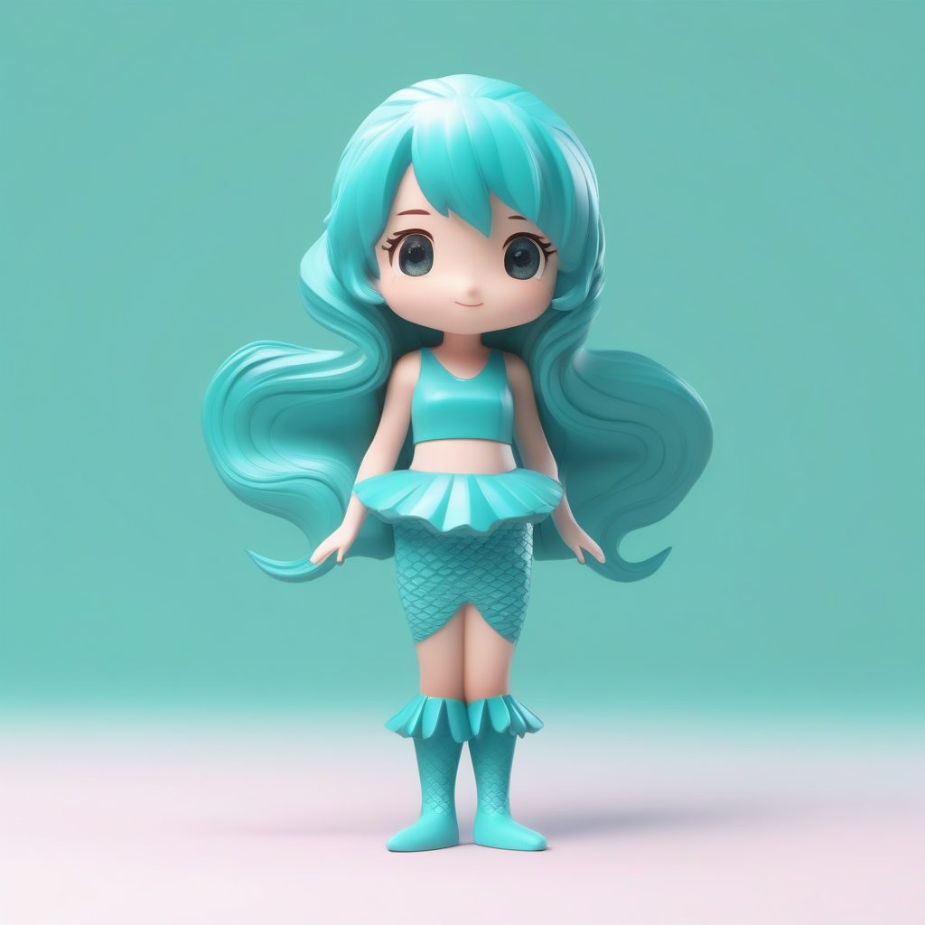 盲盒美学|闪亮鱼鳞Q版人鱼公主 3D全身渲染图 8K高清