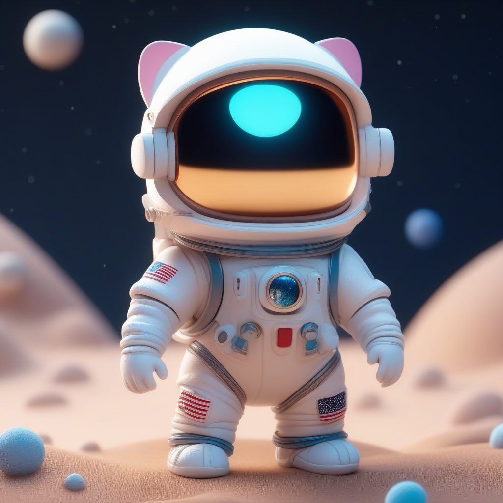盲盒Q版3D粘土猫咪宇航员，极简卡哇伊风格