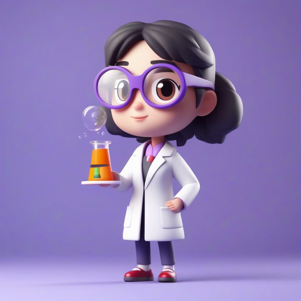 盲盒Q版科学老师：手持冒泡烧杯的实验造型3D图