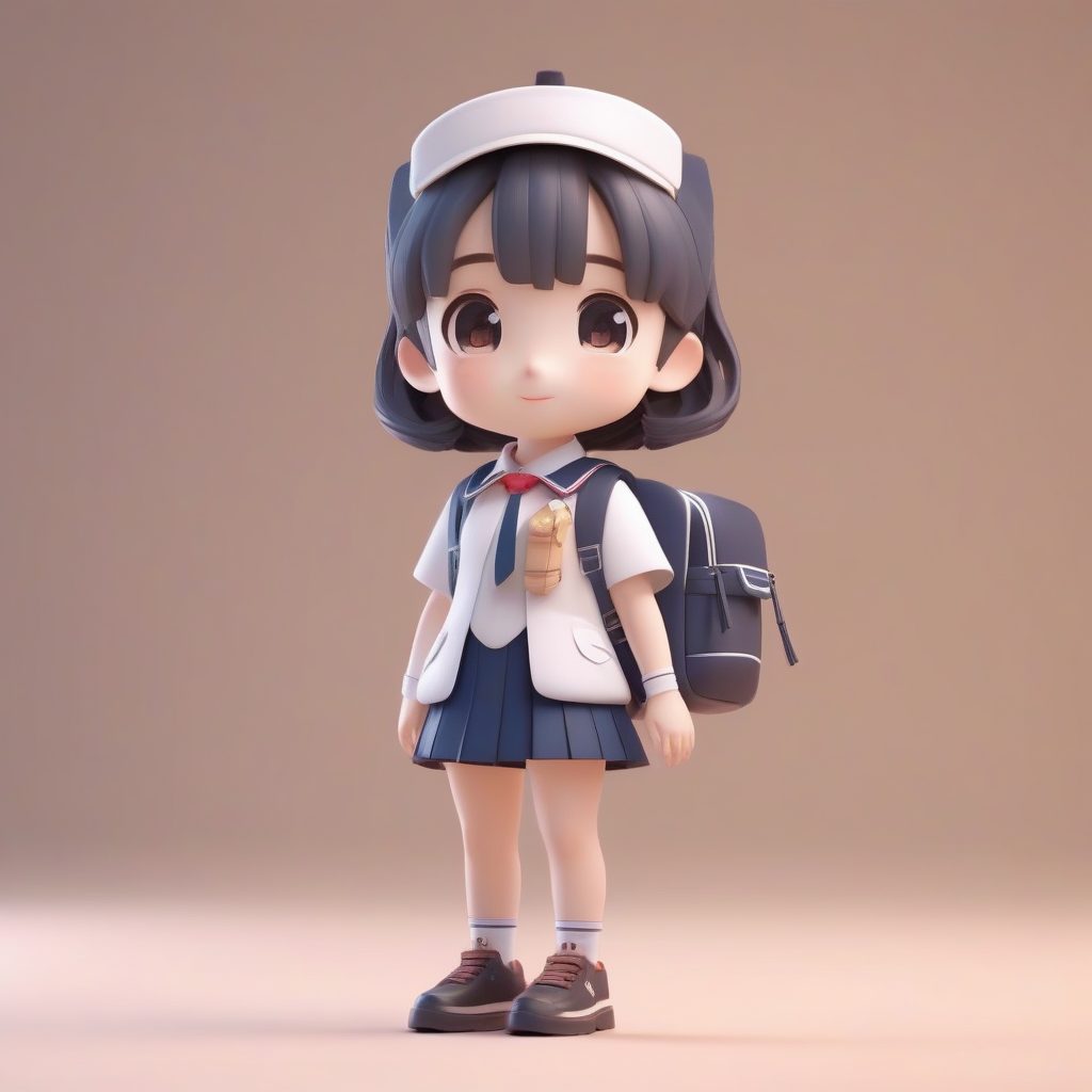 盲盒手办风：C4D粘土材质Q版日系女学生全身渲染 8K提示词