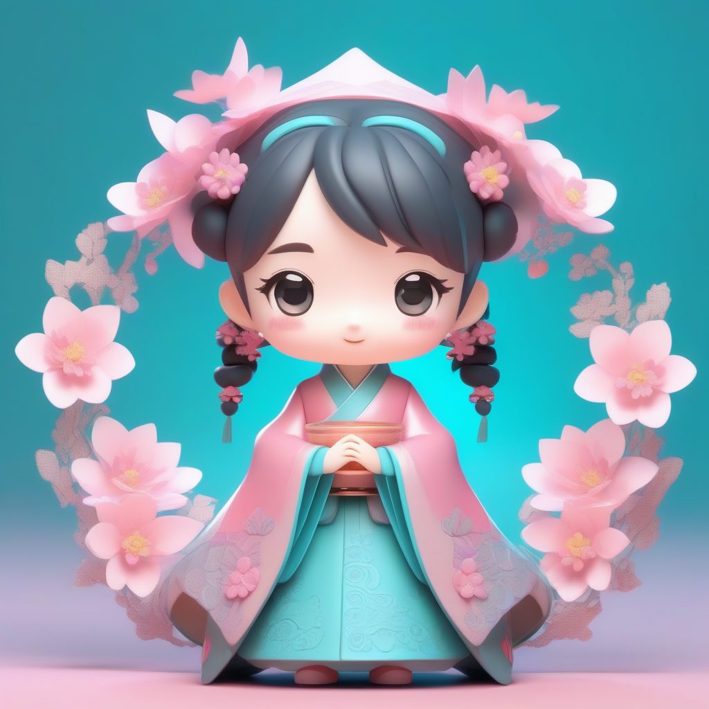 盲盒手办级:粉青汉服Q版女孩3D渲染站姿图 29 盲盒手办级:粉青汉服Q版女孩3D渲染站姿图