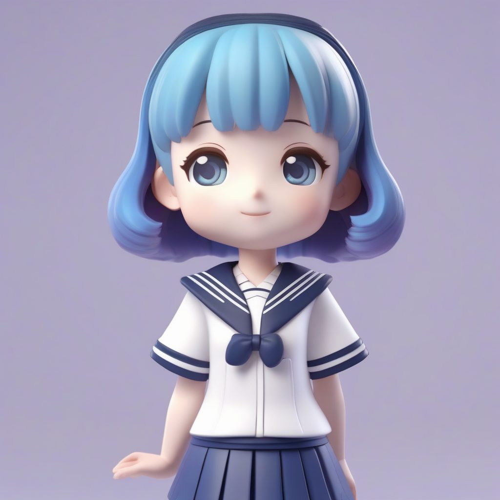 盲盒手办系列：蓝白水手服女学生3D渲染提示词