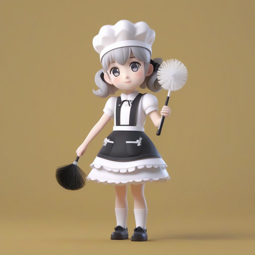 盲盒系列：超可爱Q版女仆3D手办全身照，C4D高抛光渲染