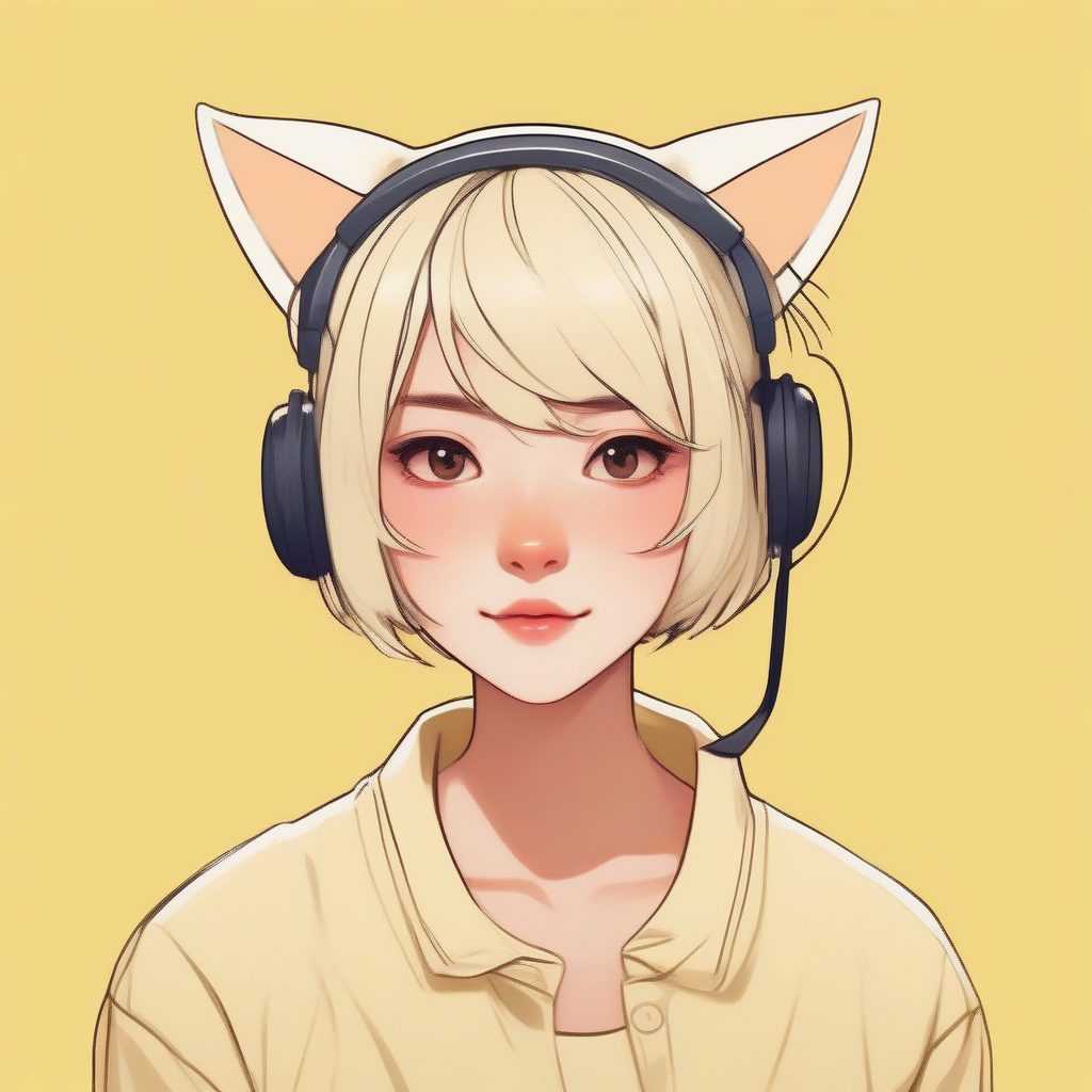 猫耳发箍的俏皮少女：马卡龙黄色调的极简肖像