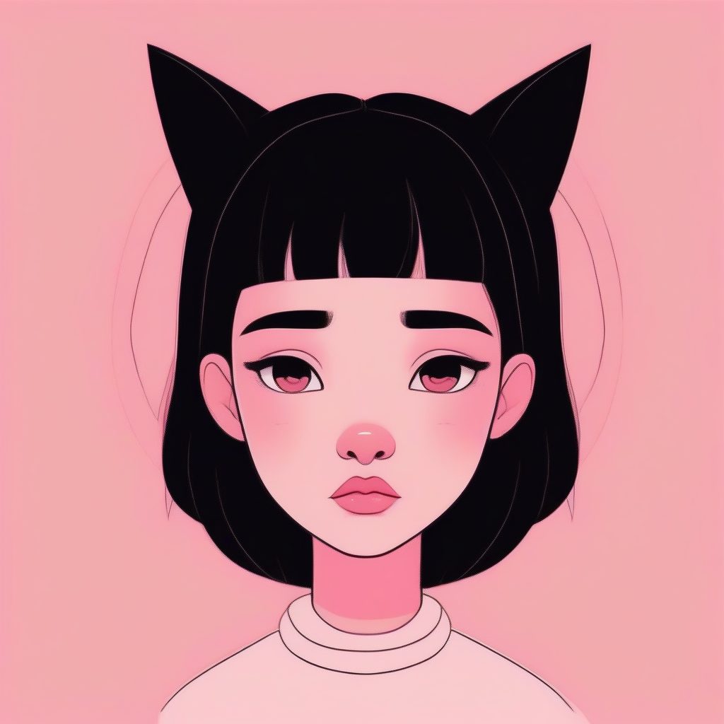 猫耳少女的可爱宣言：纯粉色背景极简主义插画