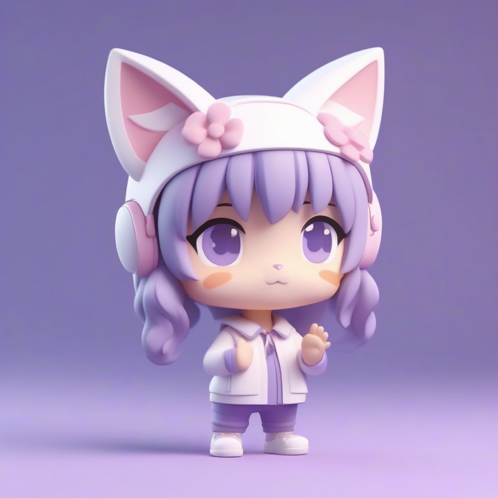 猫耳头箍JK Q版:俏皮‘喵喵’姿势,光线追踪3D渲染