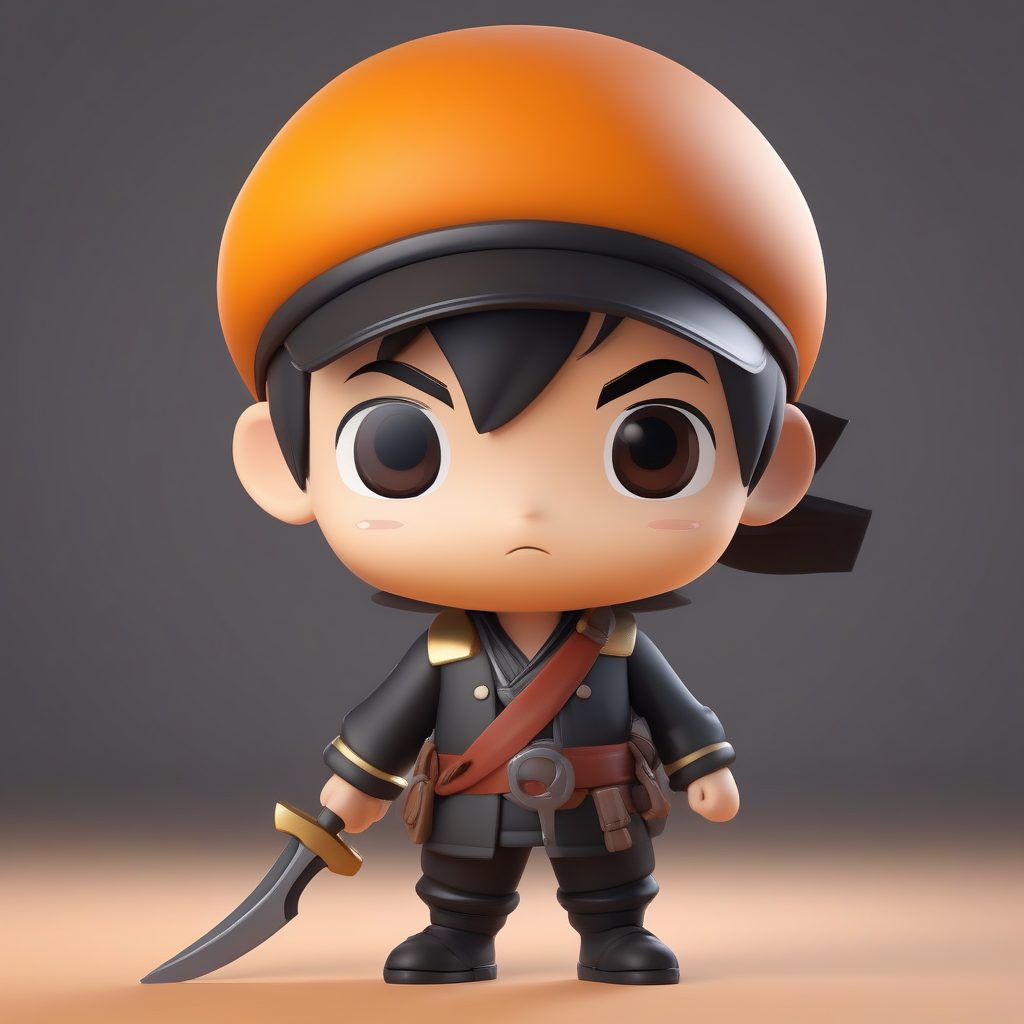 冒险家Q版海盗男孩：C4D粘土全身盲盒人偶，暖橙色背景