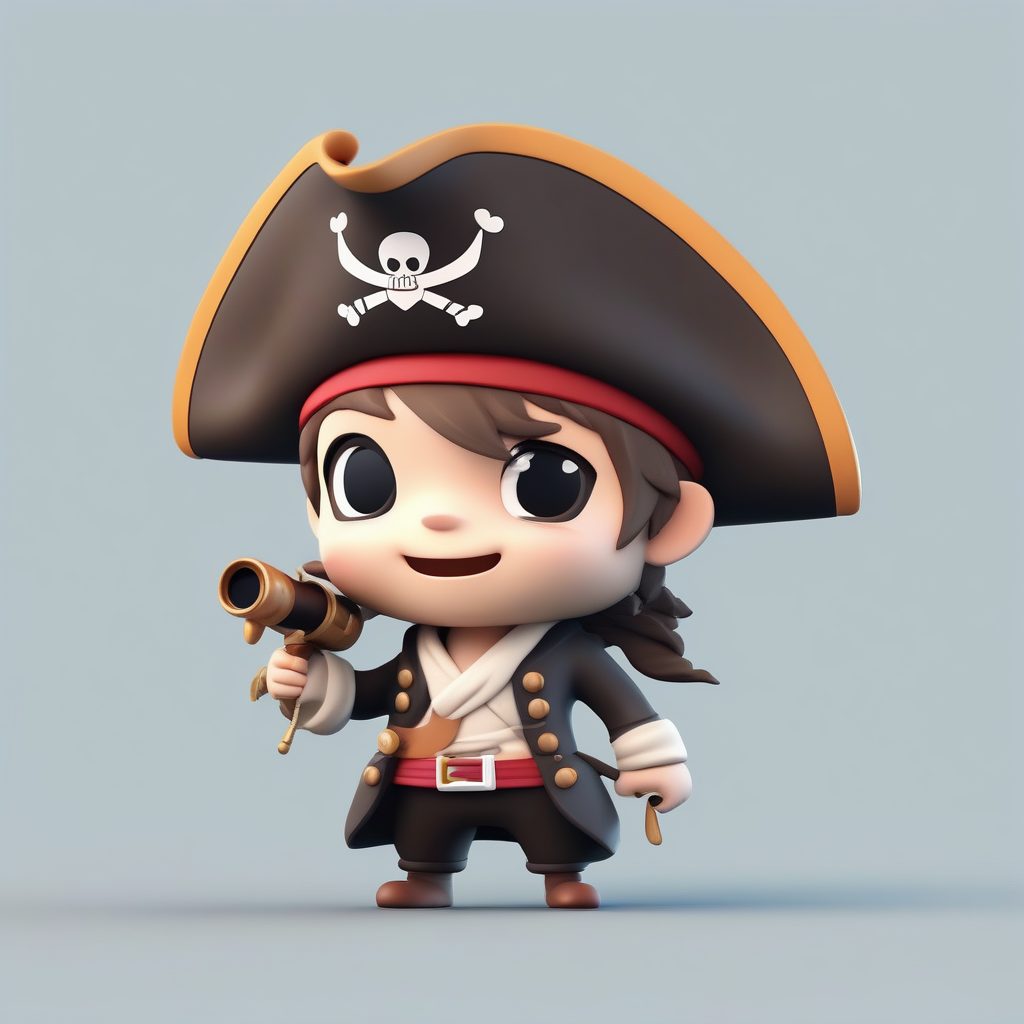 冒险Q版海盗:拿着望远镜的3D盲盒全身渲染,纯沙色背景 1 冒险Q版海盗:拿着望远镜的3D盲盒全身渲染,纯沙色背景