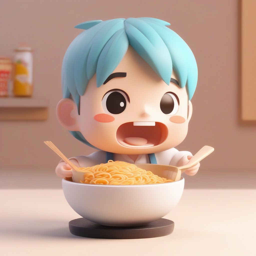 美食家Q版AI绘画技巧：丰富表情动态吃面全身图，盲盒美学