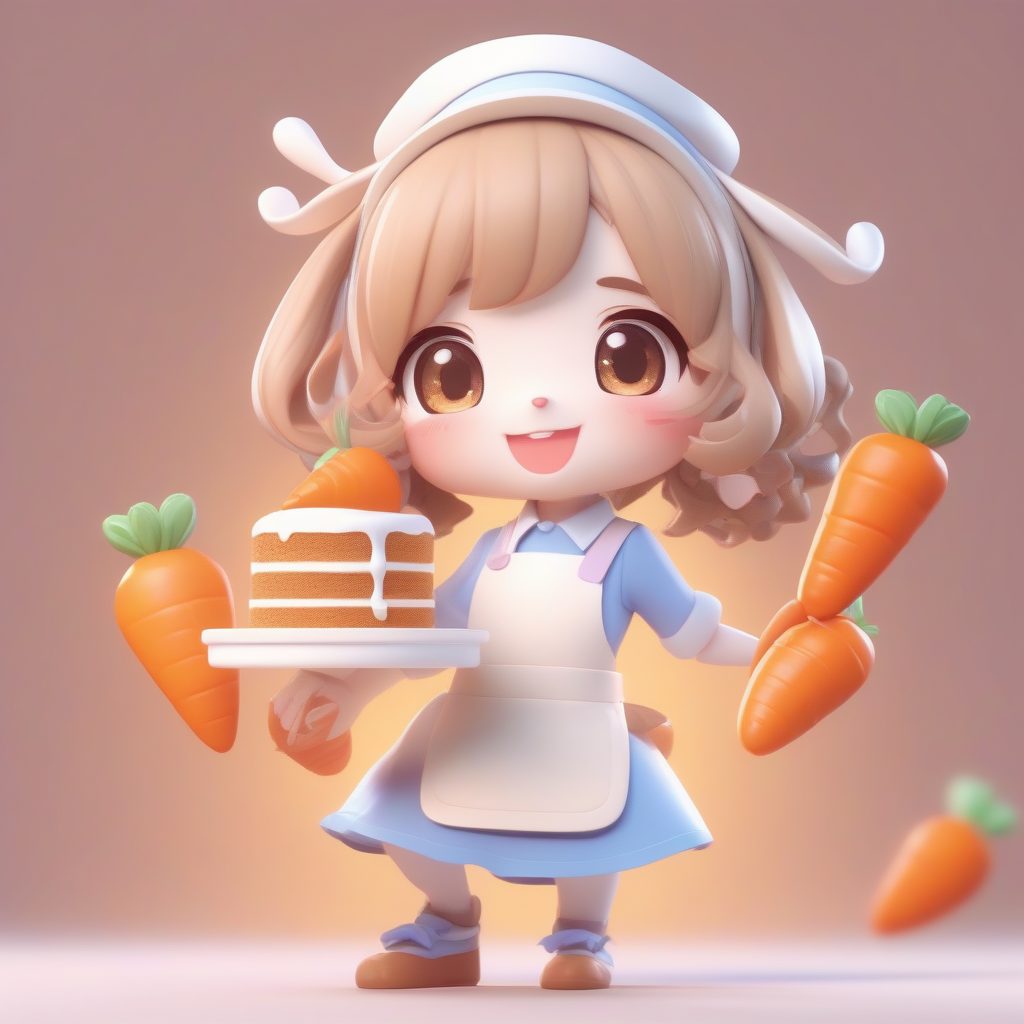 美食家兔子:围裙Q版兔耳娘胡萝卜蛋糕盲盒渲染