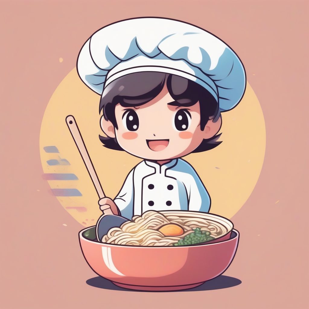 美食主题Q版插画:拉面厨师全身照,高光影8K渲染设置