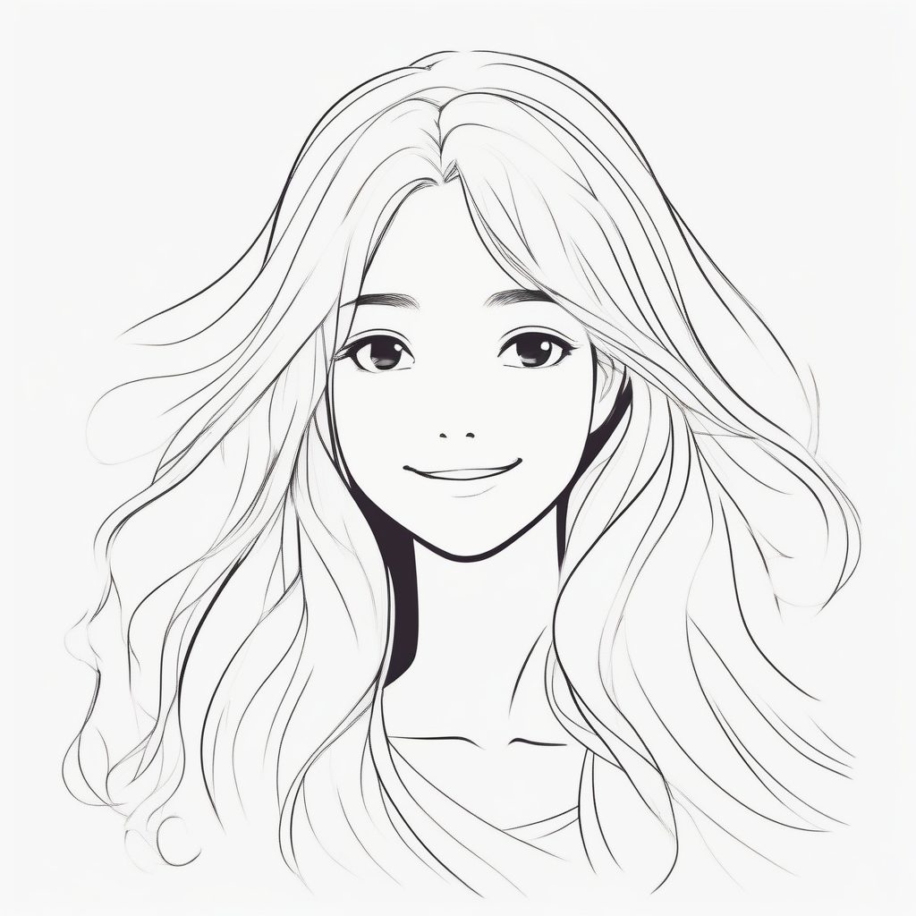 梦幻白底：简约长发少女的治愈微笑头像