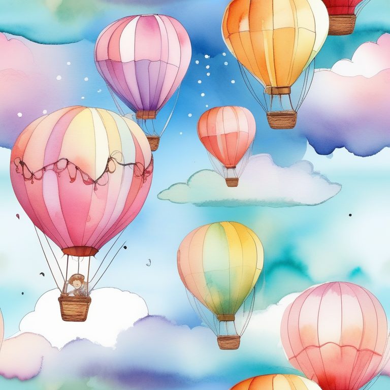 梦幻儿童水彩天空热气球