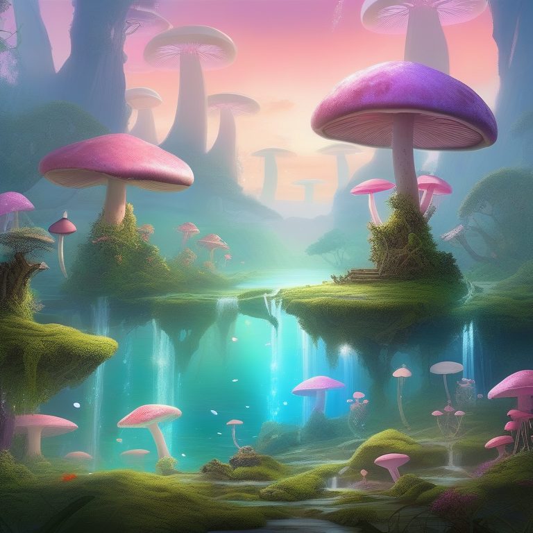 梦幻风格的漂浮蘑菇岛