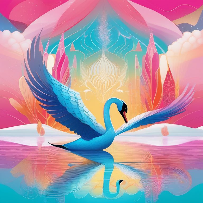 梦幻湖畔的抽象彩色天鹅