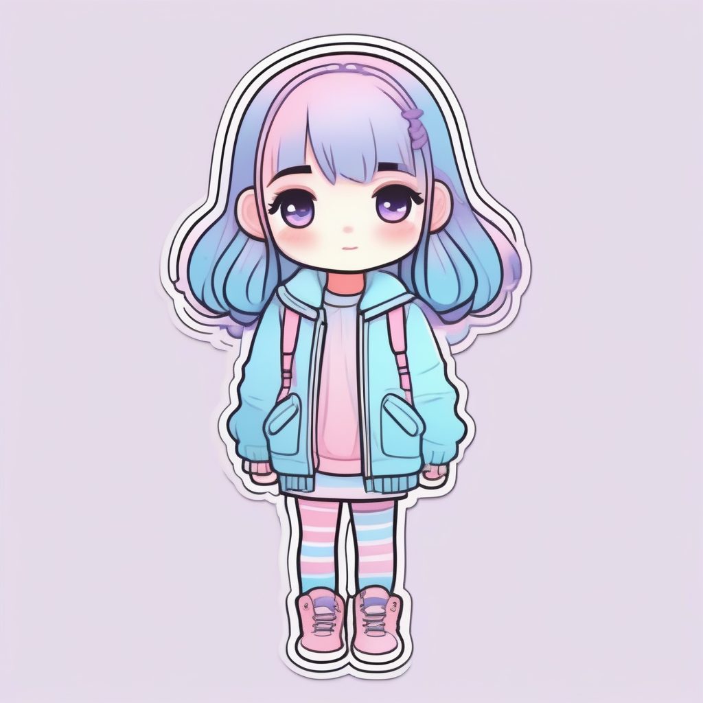 梦幻渐变色Q版时尚女孩：贴纸艺术风格全身展示