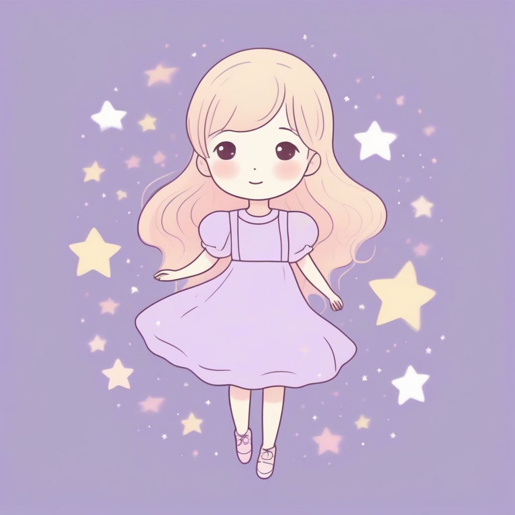 梦幻简约Q版女孩：马卡龙色系手绘贴纸风格AI提示词