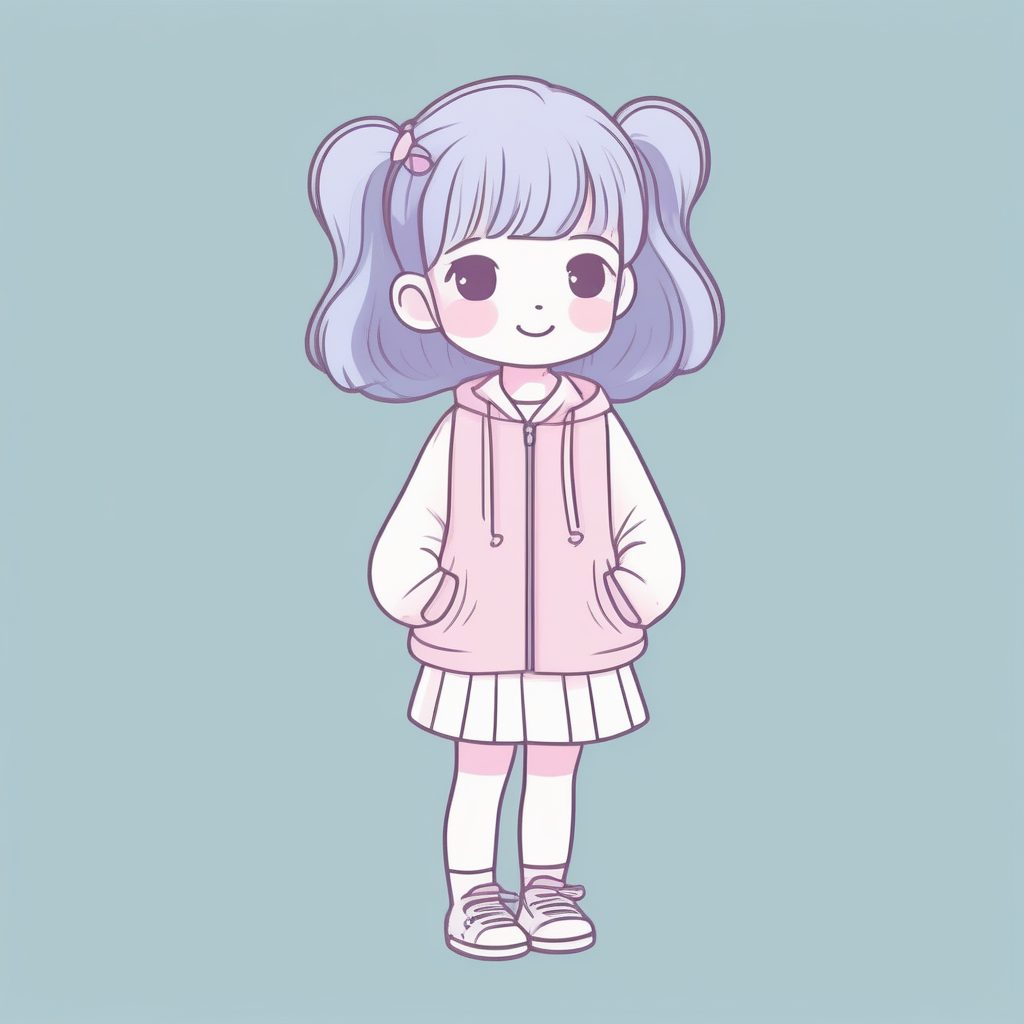 梦幻马卡龙色：极简涂鸦风Q版女孩全身像AI提示词