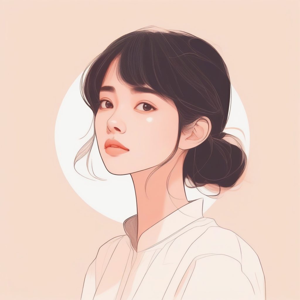 梦幻宁静：仰望天空的赛璐珞风格少女肖像