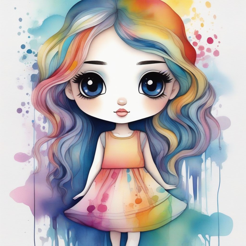 梦幻柔边Chibi:水彩流淌与随机纹理高雅全身插画 1 梦幻柔边Chibi:水彩流淌与随机纹理高雅全身插画