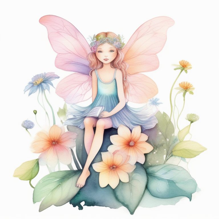 梦幻水彩童话花园里的小精灵