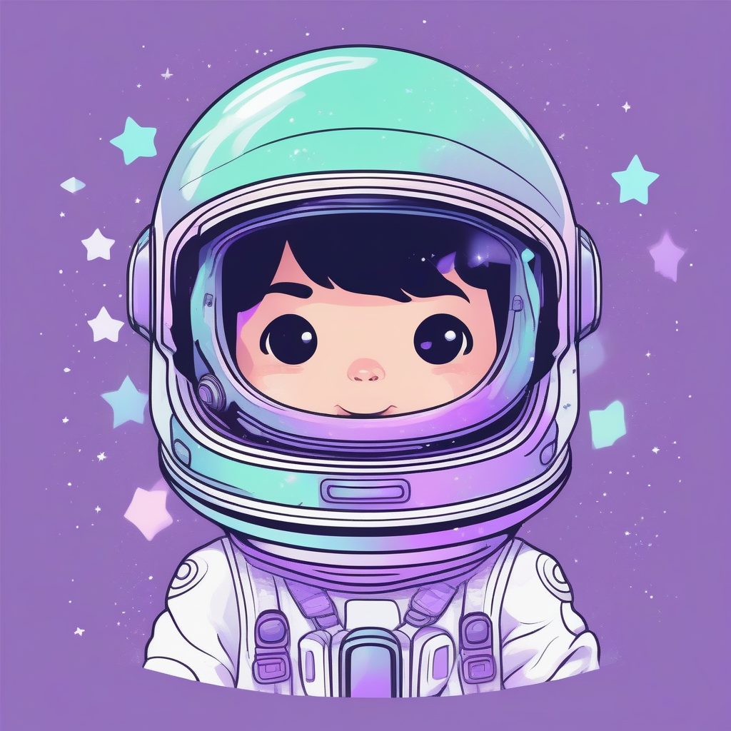 梦幻太空舱：Q版宇航员男孩，液化失真与负片色调矢量插画