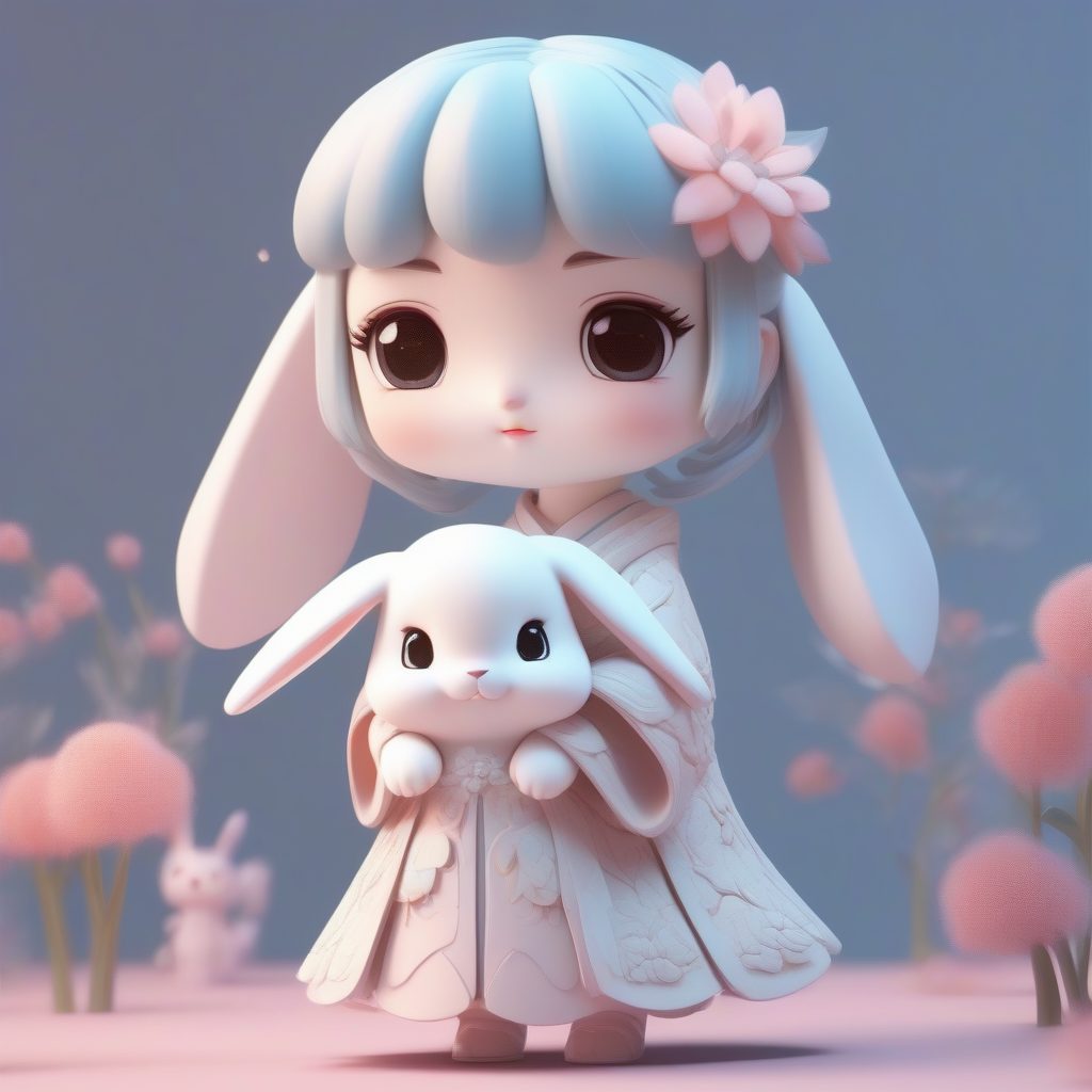 梦幻童话：C4D光影下的Q版汉服兔子伙伴手办