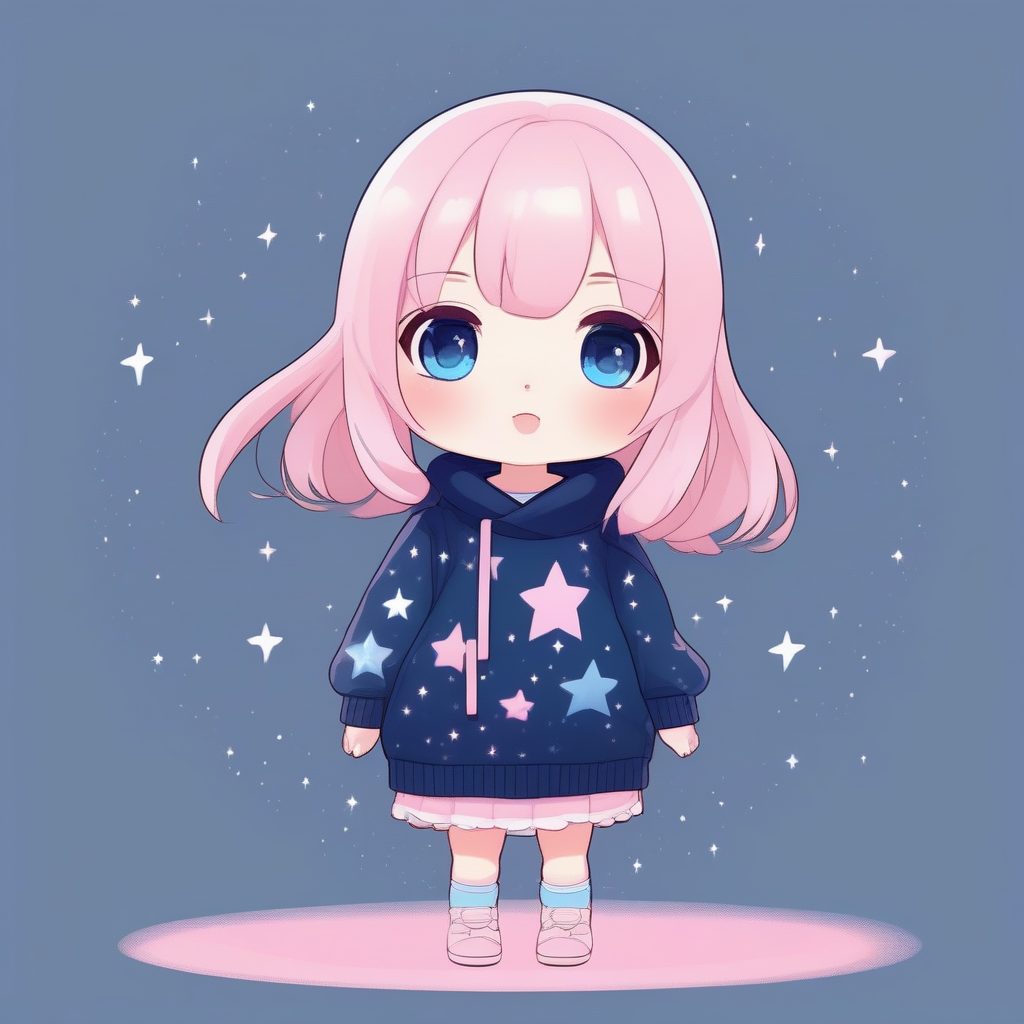 梦幻星空主题Q版女孩极简数字绘画提示词