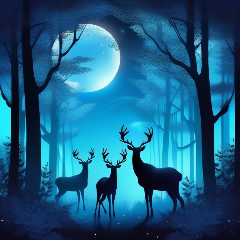 梦幻艺术子夜鹿群