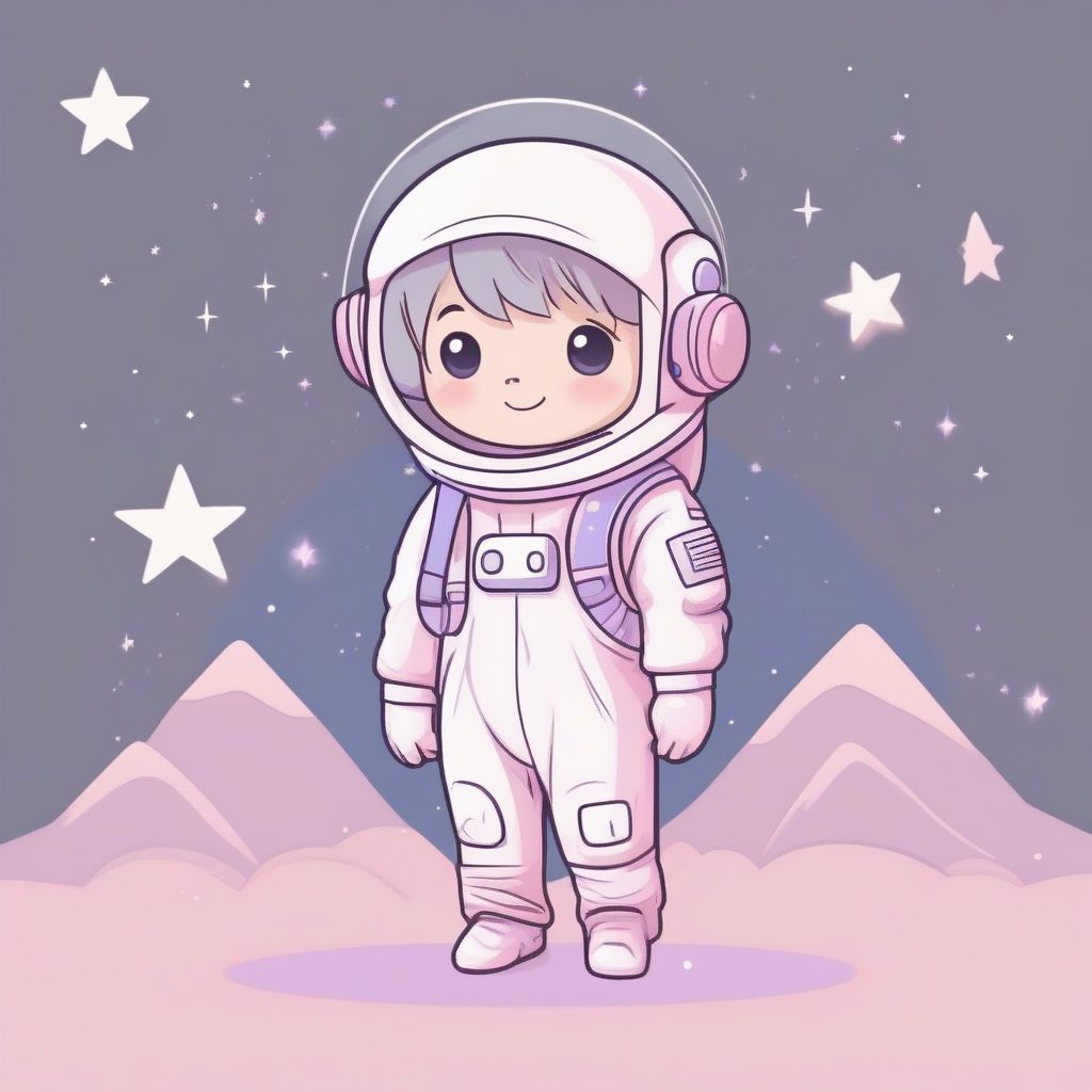 梦幻宇航员：粉蓝薰衣草色系极简涂鸦风Q版男孩全身像