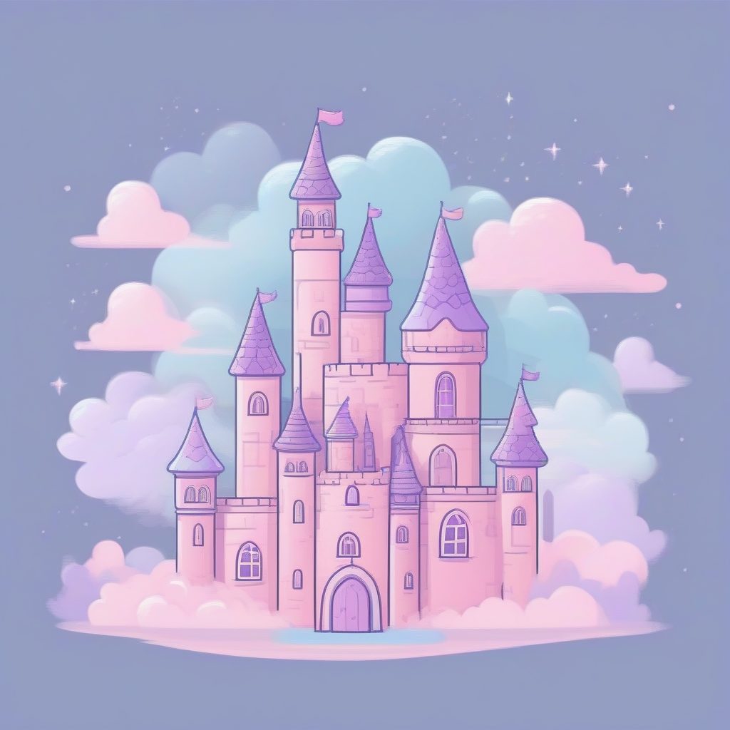 梦幻云端棉花糖城堡：极简柔和涂鸦风格