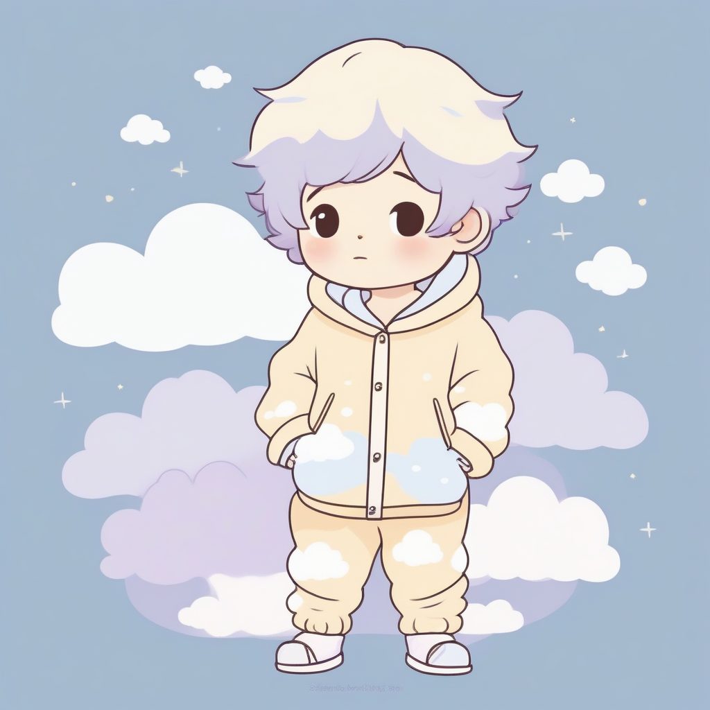 梦幻云朵：Q版男孩柔和线条简笔画AI提示词