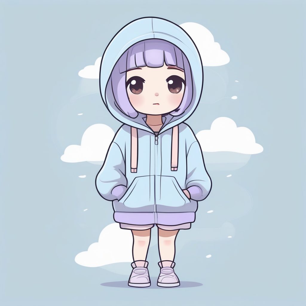 梦幻云朵Q版女孩：马卡龙色系极简涂鸦全身插画提示词