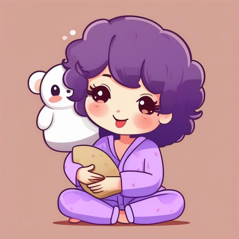 萌系极简卡哇伊Q版女孩 全身 睡衣派对主题 紫色背景