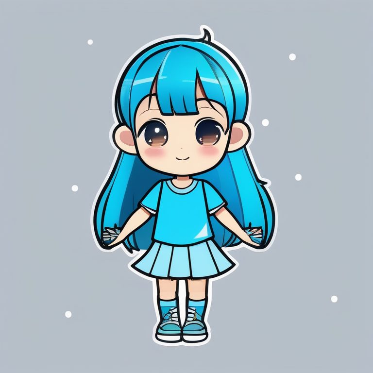 萌系可爱风Q版少女•黄色纯色背景•微笑站立