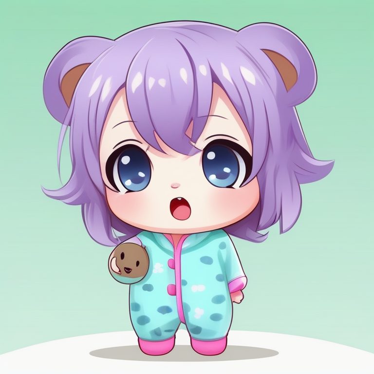 萌系Q版女孩紫发睡衣风格全身像